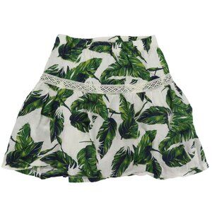 Giulia Dal Piano Women Large Green Tropical Banana Leaf Skirt Italy Linen Cotton